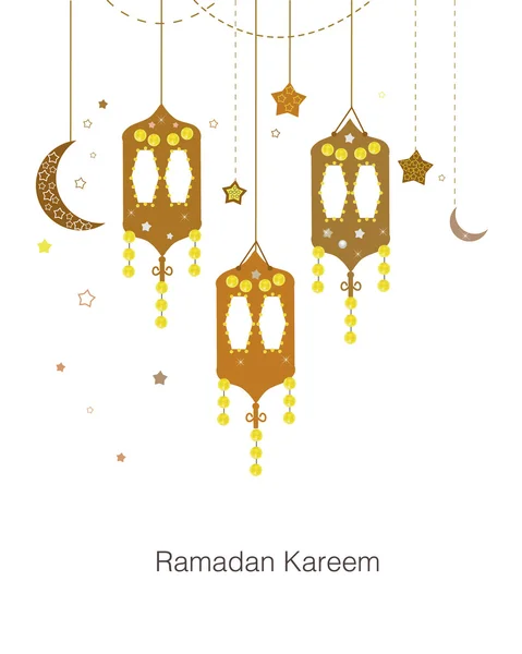 Ramadan Kareem mit Lampen, Halbmonden und Sternen. traditionelle Laterne des Ramadan-Vektors — Stockvektor