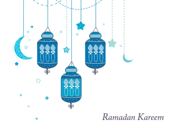 Ramadan Kareem mit Lampen, Halbmonden und Sternen. traditionelle Laterne des Ramadan-Vektors — Stockvektor