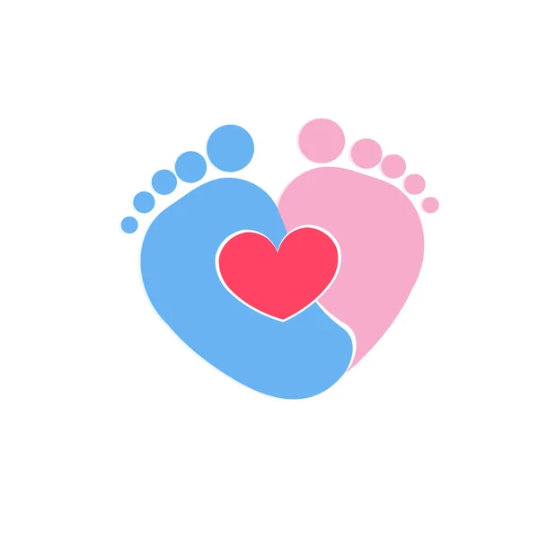 Baby footprints twin baby chłopiec i dziewczynka ikona ilustracja wektorowa — Wektor stockowy