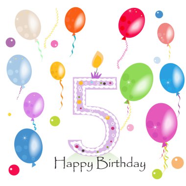 Beşinci doğum mum vektör ile renkli konfeti ve balon illüstrasyon vektör mutlu. Mutlu doğum günü kartı