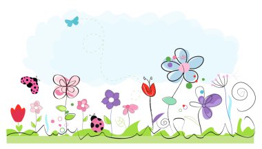 Yaz saati soyut renkli doodle çiçek vektör arka plan