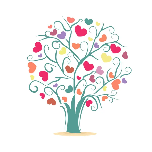 L'albero dell'amore. Albero con colorati cuori vettoriale illustrazione — Vettoriale Stock