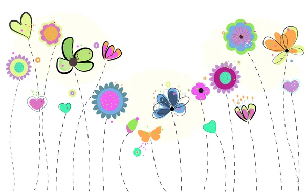 Primavera tiempo vibrantes flores para colorear, abstracto flor vector ilustración fondo — Vector de stock