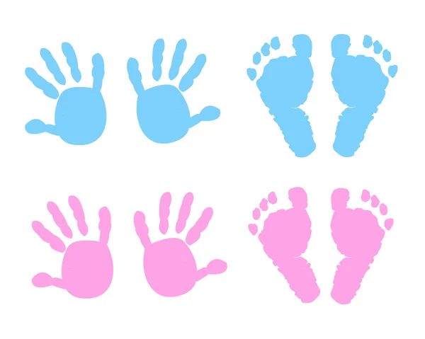 Baby girl, baby boy hand and foot print vector illustration — Stock Vector