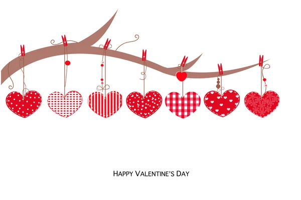 Happy Valentines Day card with hanging Love valentines hearts vector illustration — Stock Vector