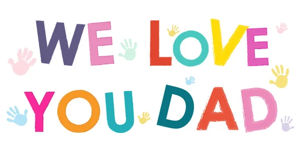 Milujeme tě, tati. Happy Den otců card s ruka tiskne vektor — Stockový vektor