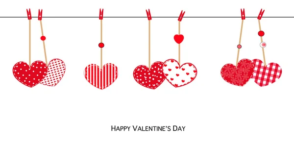 Glücklich Valentinstag Karte mit hängenden Liebe Valentinstag Herz Vektor Illustration Hintergrund — Stockvektor