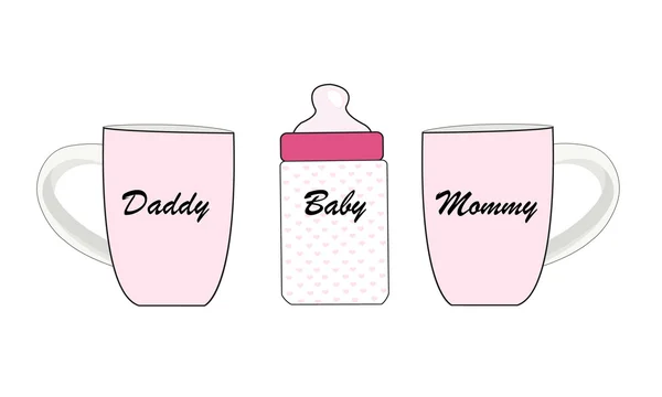 Ανακοίνωση κορίτσι μωρό με καφέ Κύπελλο και μπουκάλι διάνυσμα φόντο — Διανυσματικό Αρχείο