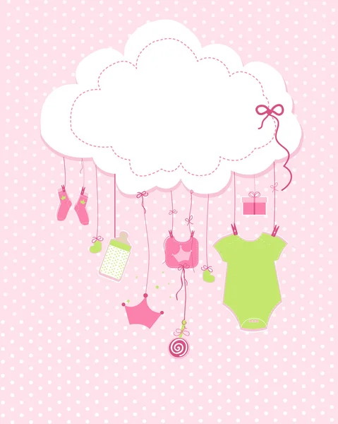 Baby arrival greeting card. Baby shower invitation newborn baby girl illustration — Stock Vector