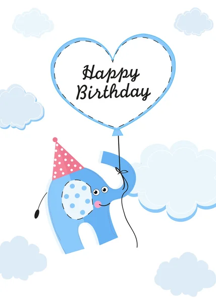 Happy birthday greeting card with cute elephant vector background — Stock Vector