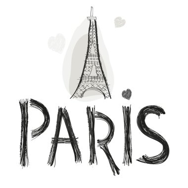 Eyfel Kulesi. Paris el mektup vektör çizim afiş tasarımı çekilmiş