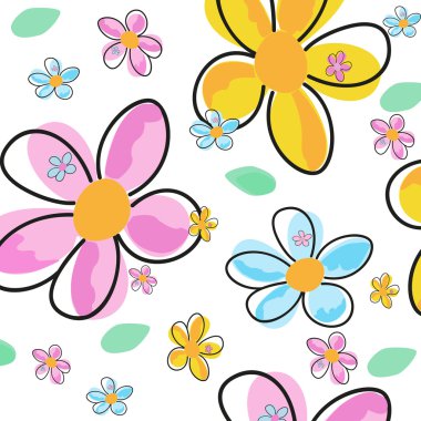 Dekoratif renkli bahar çiçek soyut tekstil desen vektör illüstrasyon