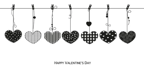 Happy Valentijnsdag kaart met hangende Love valentines hearts vectorillustratie — Stockvector