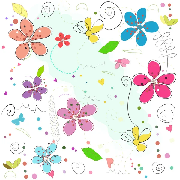 Colorato senza soluzione di continuità primavera astratto doodle fiori modello illustrazione vettoriale — Vettoriale Stock