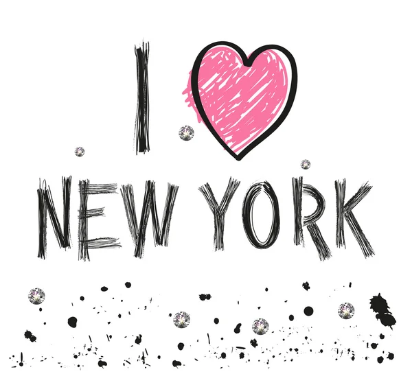  i pırıl pırıl noktalar ve boya sıçrama poster tasarım vektör illüstrasyon ile new york el çizilmiş mektup seviyorum