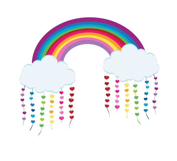 Regenbogen, Wolken und Herzen Illustration Vektor Hintergrund — Stockvektor