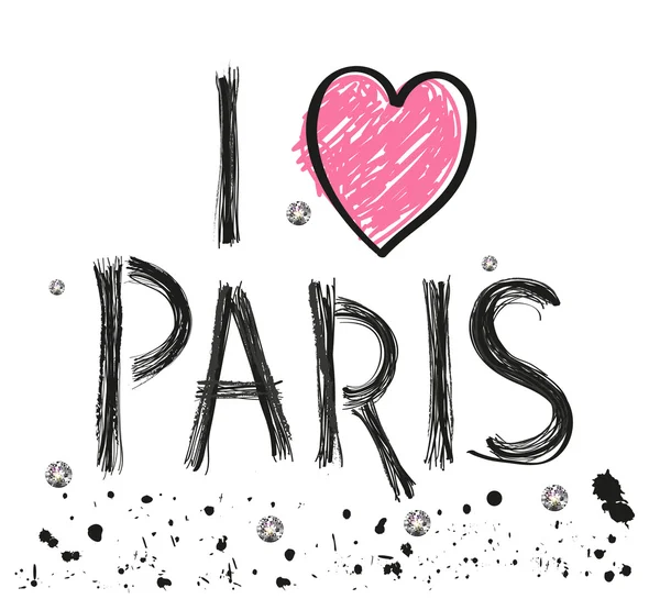 I love paris hand drawn letter with sparkling dots and paint splash poster design vector illustration — Stock Vector