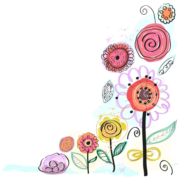 Pastel gekleurde lente bloemen. Decoratieve bloemen wenskaart. Hand getrokken bloemen vector illustratie — Stockvector