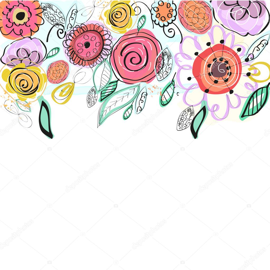 Color pastello primavera fiori d auguri Sfondo floreale decorativo colorato Illustrazione di vettore dei fiori disegnati a mano — Vettoriali di