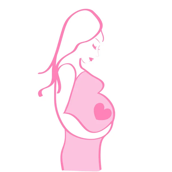 Une femme enceinte. Petite fille rose. Illustration vectorielle fête des mères — Image vectorielle