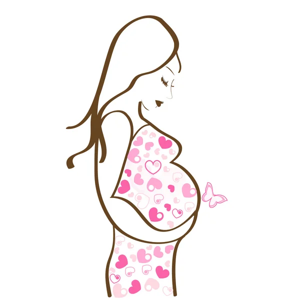 Donna incinta, piena di cuori. Festa della mamma vettoriale illustrazione — Vettoriale Stock