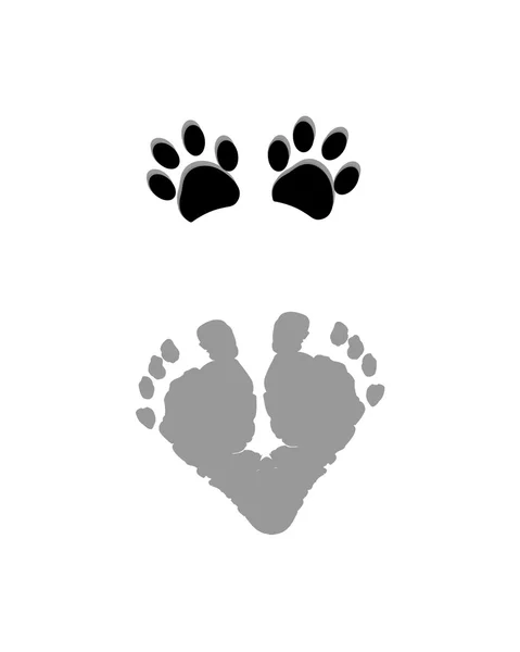 Paw prints and foot prints vector illustration background — Stock Vector