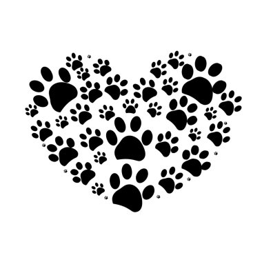 Kalp vektör çizim arka planını köpek pençe baskı yaptı