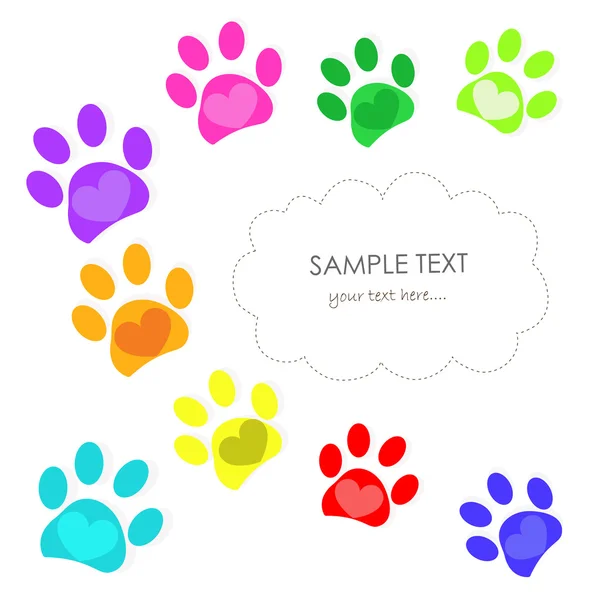 Colorful heart paw prints vector illustration greeting card — Stock Vector