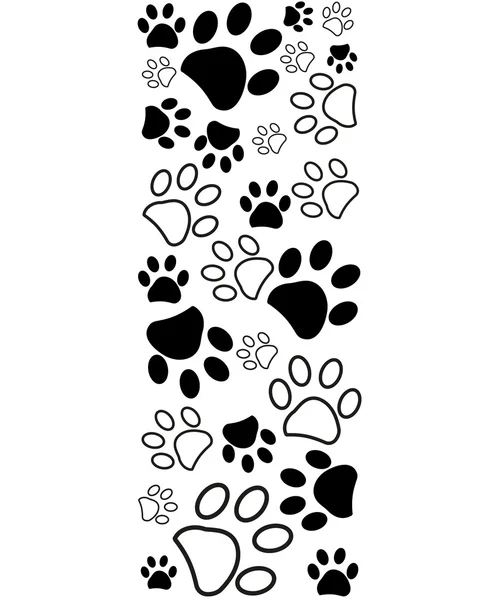 Zwart witte paw prints grens vectorillustratie — Stockvector