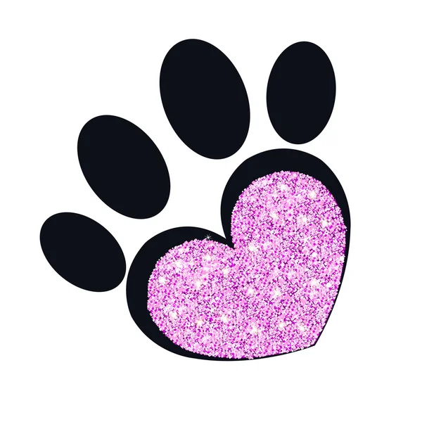 Paw print med gnistrande hjärta vektorillustration — Stock vektor