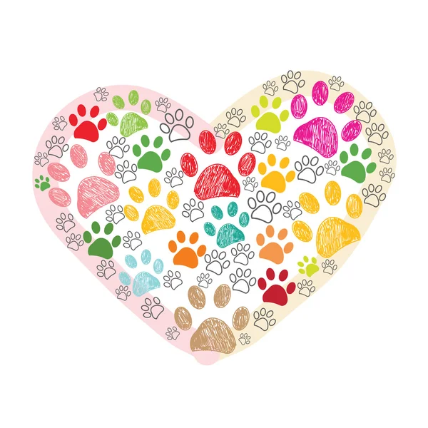 Kleurrijke paw print gemaakt van harten vectorillustratie — Stockvector