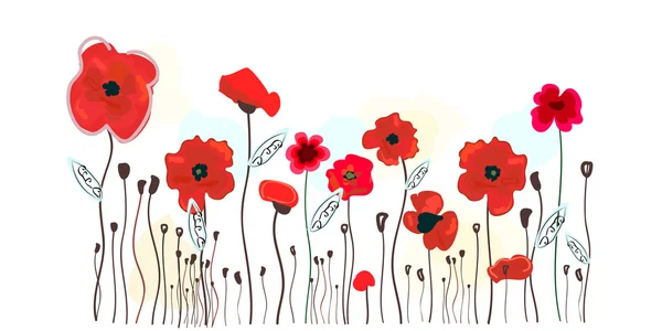 Akvarell piros Pipacsok design. Poppy piros virág vektor illusztráció háttér — Stock Vector
