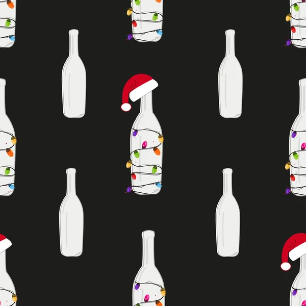 Bouteille Champagne Noël Avec Ampoule Noël Bonne Année Modèle Fond — Image vectorielle