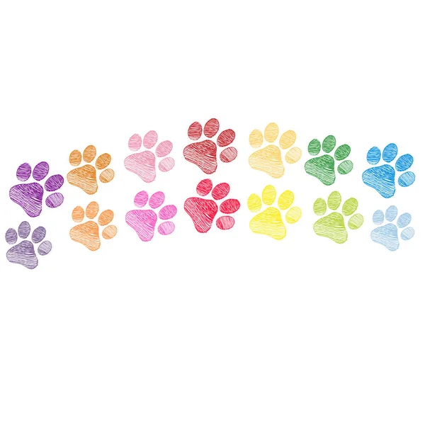 Cute Doodle Hand Drawn Colorful Paw Prints Foot Step Vector — Stock Vector
