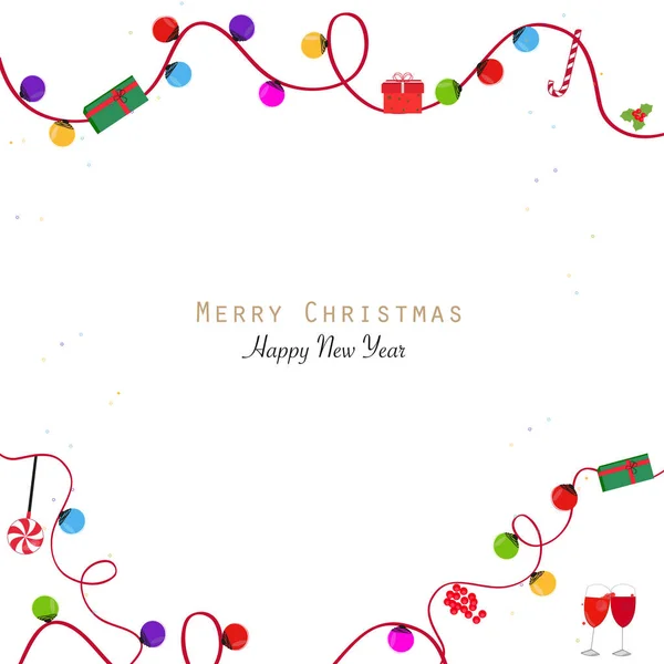 Cadre Ampoules Colorées Avec Lumières Noël Boîte Cadeau Bonbons Bonne — Image vectorielle