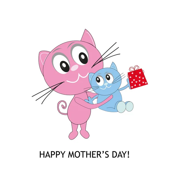 Anya Gyerek Macskák Boldog Anyák Napját Üdvözlő Kártya Aranyos Macskák — Stock Vector