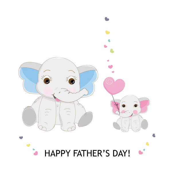 Father Elephant Baby Elephant Father Day Greeting Card Elephant Giving — Stock Vector