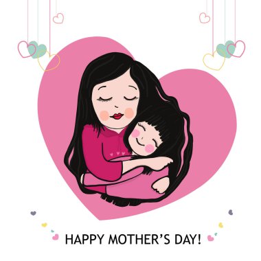 Anne ve kızı asılmış kalplerle sarılıyorlar. Anneler Günü 'nüz kutlu olsun.