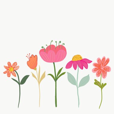 İlkbahar zamanı güzel pembe ve turuncu çiçekli illüstrasyon çiçek arkaplanı. Bahar zamanı tebrik kartı.