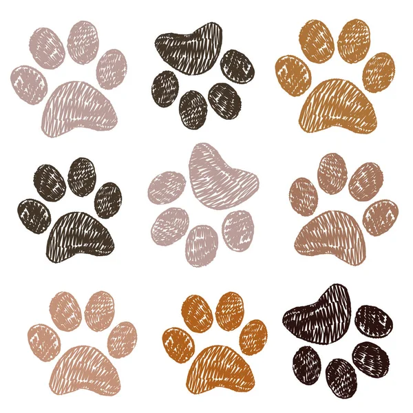 Brown Doodle Paw Print Background — Stock Vector