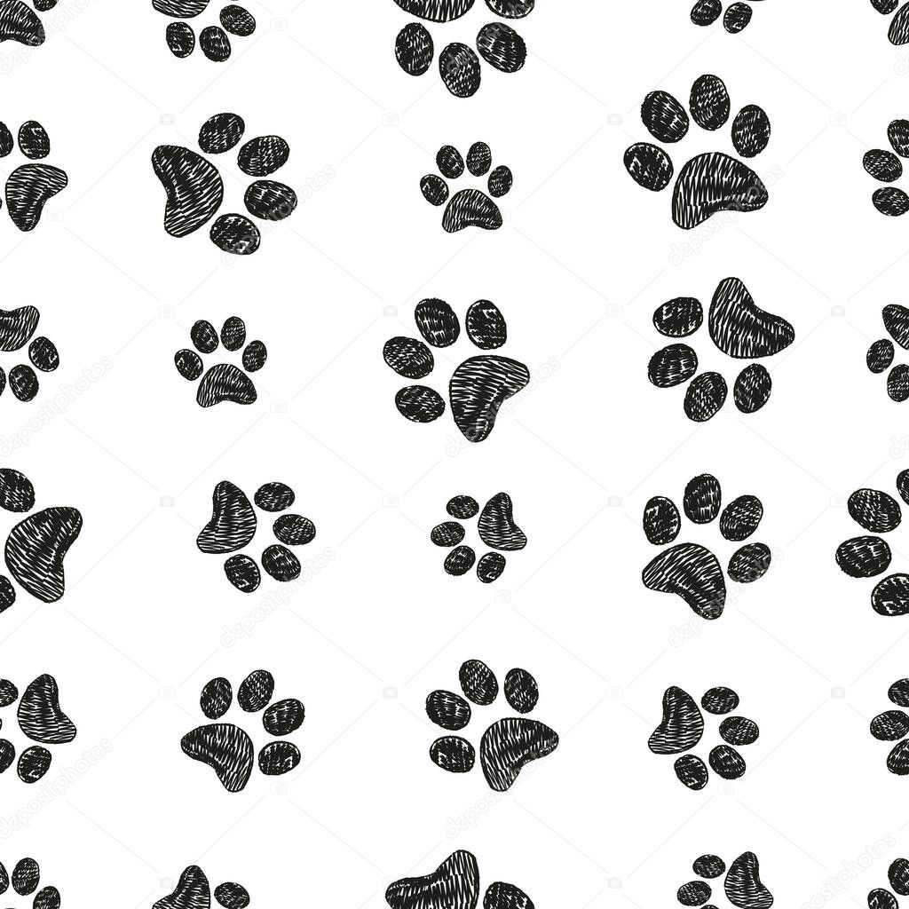  Black doodle paw print seamless for fabric design pattern background