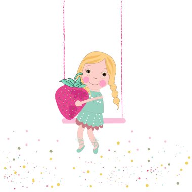 Çilek ve sevimli kız vektör arka plan