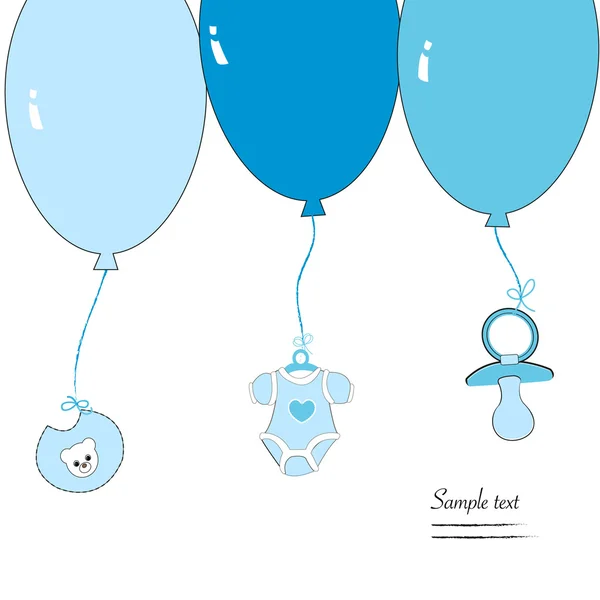 Baby boy soother and hearts greeting card — Stock Vector