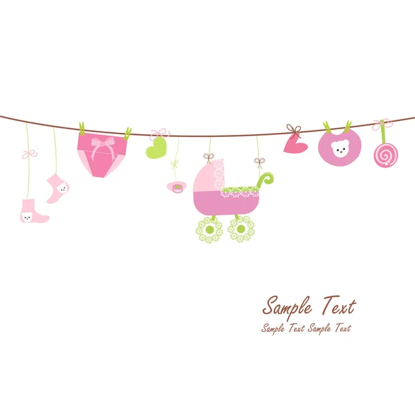 Hanging baby girl symbols card — Stock Vector