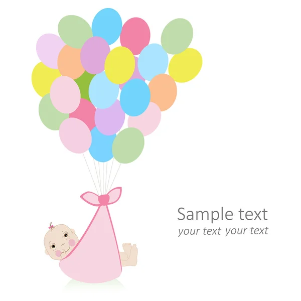 Tarjeta de felicitación de bebé con globos y vector de bebé recién nacido — Vector de stock