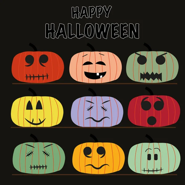 Happy Halloween roligt pumpins gratulationskort vektor — Stock vektor