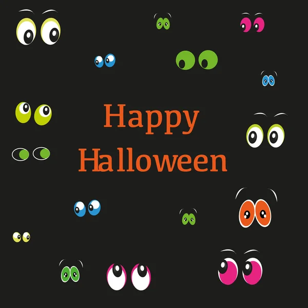Tarjeta de felicitación feliz Halloween con ojos coloridos — Vector de stock