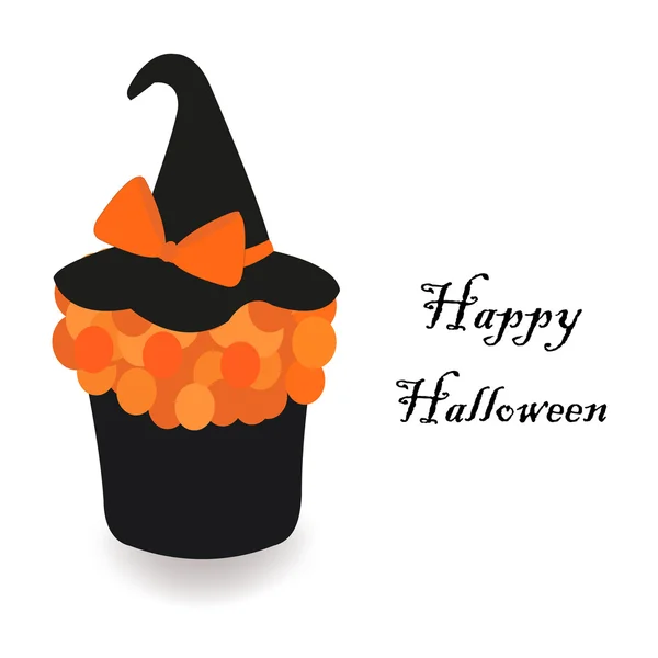 Boldog Halloween üdvözlés kártya-val csésze sütemény — Stock Vector
