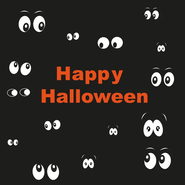 Tarjeta de felicitación feliz Halloween con resplandor en los ojos oscuros — Vector de stock