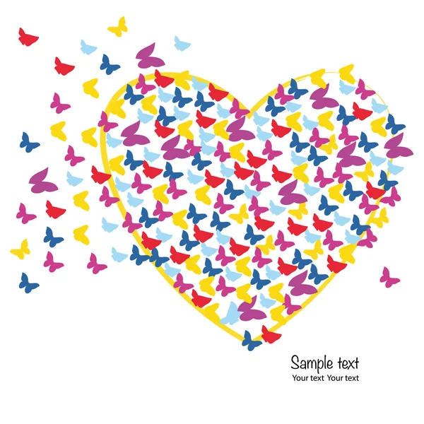 Hearts with colorful butterflies vector background — Stock Vector